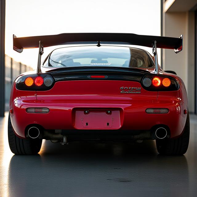 Mazda RX-7 FD3S rear view with titanium exhaust